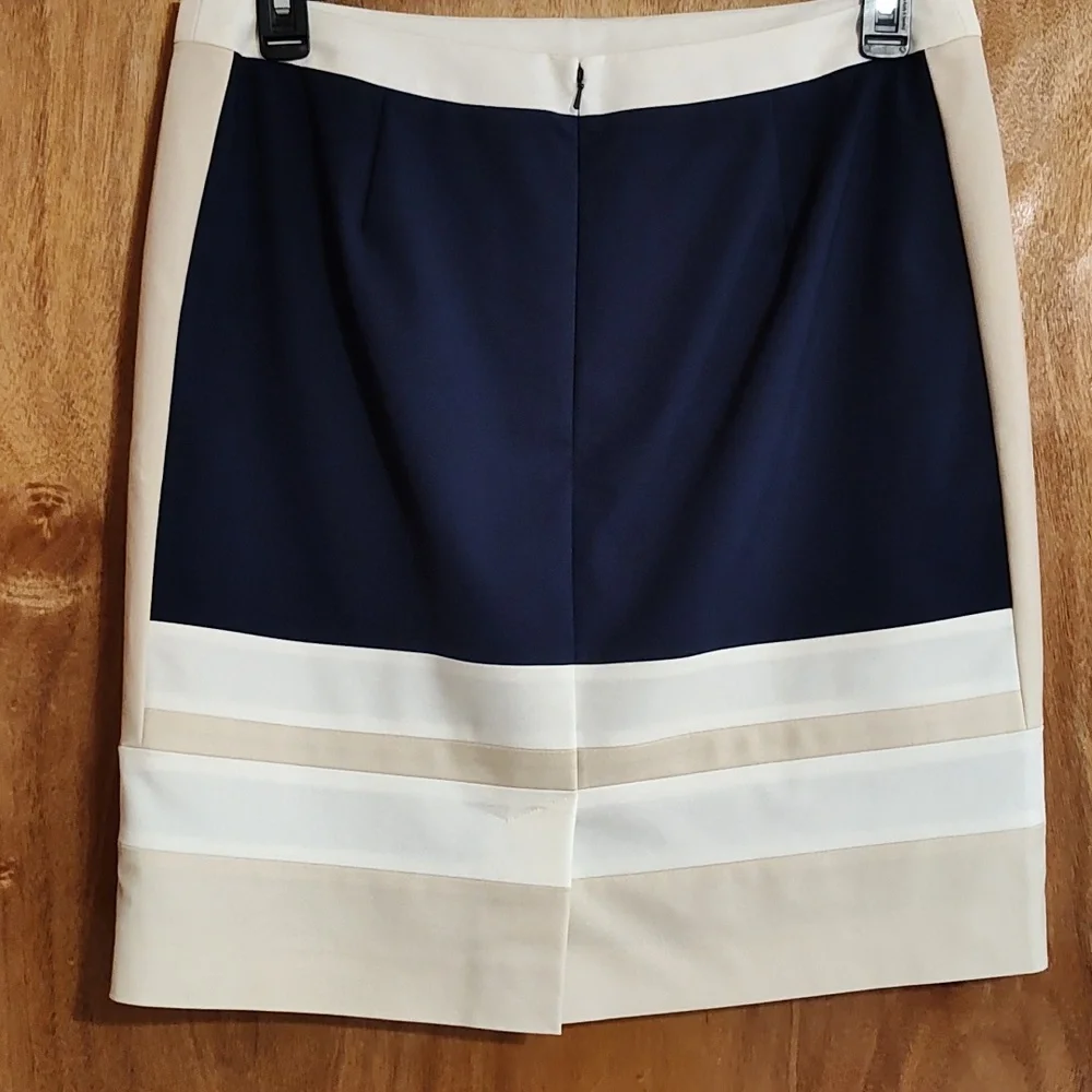 Halogen Color Block Pencil Skirt Navy Beige Cream Zip-Up Cotton Blend Lined 14P